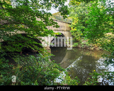 Aqueduc transportant l'écart Dowley Leeds et Liverpool au fil du Canal de la rivière Aire près de Bingley West Yorkshire Angleterre Banque D'Images