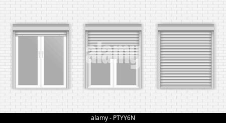 Volets de fenêtre sur mur brique gris Illustration de Vecteur