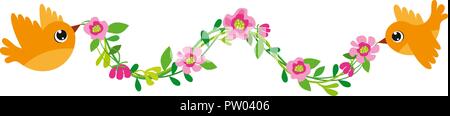 Les oiseaux voleront avec bannière fleurs Illustration de Vecteur