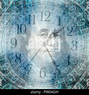 Image de fond conceptuel d'un code binaire avec le temps et money concept Banque D'Images