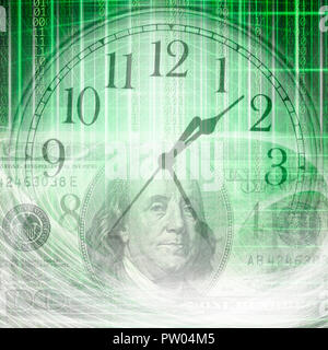 Image de fond conceptuel d'un code binaire avec le temps et money concept Banque D'Images