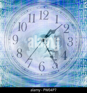 Image de fond conceptuel d'un code binaire avec le temps et money concept Banque D'Images