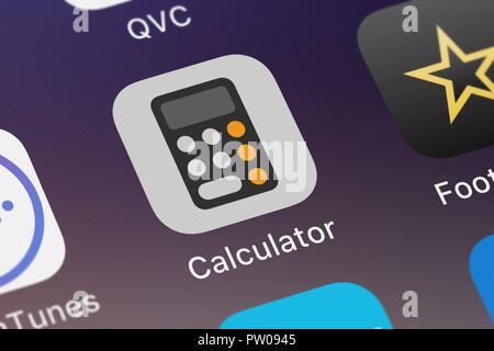 Londres, Royaume-Uni - 11 octobre 2018 : Capture d'Apple Mobile app Calculatrice. Banque D'Images