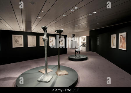 Le travail d'Elisabeth Frink sur l'affichage à l'Elisabeth Frink les humains et les autres animaux d'aperçu d'exposition au Sainsbury Centre for Visual Arts de Norwich, Norfolk. ASSOCIATION DE PRESSE Photo. Photo date : Jeudi 11 octobre 2018. L'exposition offrira de nouvelles perspectives et examiner ses débuts et bohème radical dans les années 1950, Londres, de réévaluer l'un des plus importants sculpteurs britanniques du xxe siècle. Crédit photo doit se lire : Chris Radburn/PA Wire Banque D'Images