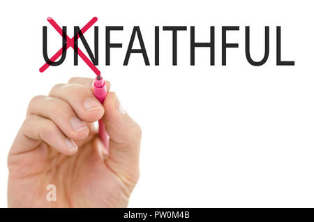 Modification de mot en infidèle fidèle en croisant au large de l'ONU lettres. Banque D'Images