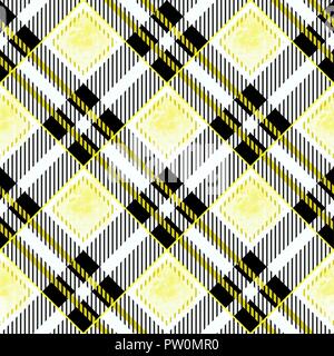 Jaune et Noir tissé à carreaux tartan écossais aquarelle Modèle transparent Illustration de Vecteur