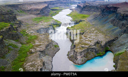 Hafragilsfoss, Dettifoss, Jökulságljúfur en aval du canyon, nord-est de l'Islande Banque D'Images