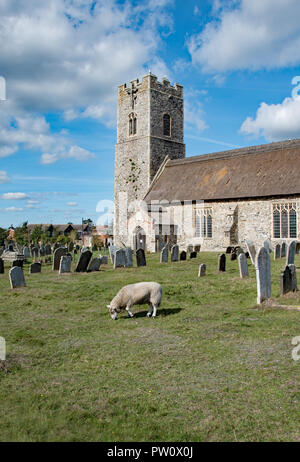 Lucy et Rodney le mouton, dans le cimetière à Pakefield Église, Suffolk, UK.