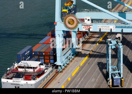 Beijing, Chine. 18 Sep, 2018. Photo prise le 18 septembre 2018 montre un terminal exploité par COSCO Voyage au port de Zeebrugge en Belgique. Credit : Ye Pingfan/Xinhua/Alamy Live News Banque D'Images