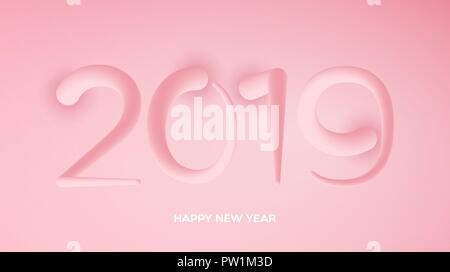 Bonne année créative entrelacé superposée lettrage. L'année du cochon. Vector illustration de 2019 de texte abrégé piggy tails Illustration de Vecteur