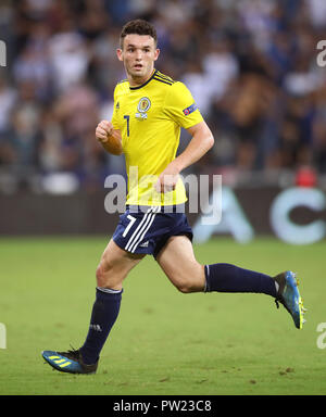 Scotland's John McGinn pendant l'UEFA Ligue des Nations Unies Groupe C1 match à la Sammy Ofer Stadium, Haïfa. ASSOCIATION DE PRESSE Photo. Photo date : Jeudi 11 octobre 2018. Voir l'ACTIVITÉ DE SOCCER histoire d'Israël. Crédit photo doit se lire : Adam Davy/PA Wire. RESTRICTIONS : Utiliser l'objet de restrictions. Usage éditorial uniquement. L'utilisation commerciale qu'avec l'accord écrit préalable de la Scottish FA. Banque D'Images