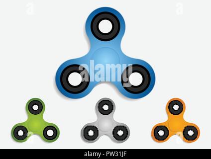 Ensemble de main fidget spinner toys pour le soulagement du stress. Vector abstract background Illustration de Vecteur