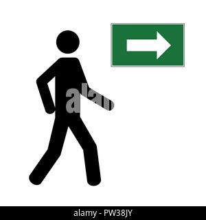 Homme marchant à pied avec pictogramme piéton icône flèche verte vector illustration Illustration de Vecteur