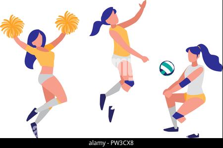 Joueurs de volley-ball filles cheerleader et sur arrière-plan, design coloré. vector illustration Illustration de Vecteur