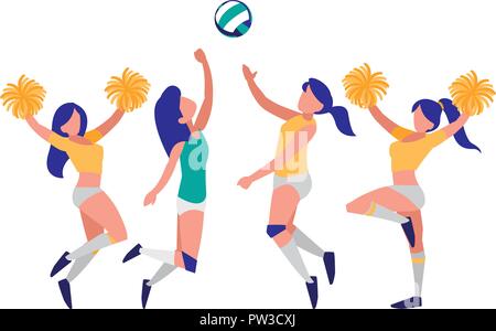 Joueurs de volley-ball filles cheerleader et sur arrière-plan, design coloré. vector illustration Illustration de Vecteur