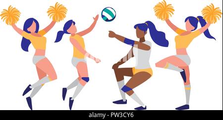 Joueurs de volley-ball filles cheerleader et sur arrière-plan, design coloré. vector illustration Illustration de Vecteur