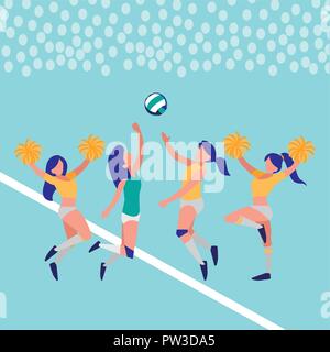 Joueurs de volley-ball filles cheerleader et sur arrière-plan, design coloré. vector illustration Illustration de Vecteur