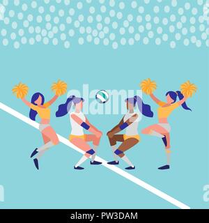 Joueurs de volley-ball filles cheerleader et sur arrière-plan, design coloré. vector illustration Illustration de Vecteur