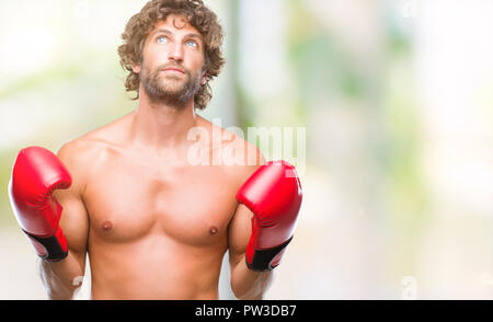 Handsome young man wearing boxing gloves boxer sur fond isolé { cocoartf ansiansicpg1tf12521404cocoasubrtf470 Banque D'Images