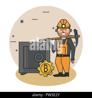 Caricatures minière Bitcoin Illustration de Vecteur