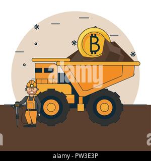 Caricatures minière Bitcoin Illustration de Vecteur