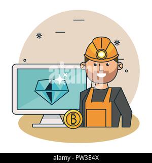 Caricatures minière Bitcoin Illustration de Vecteur