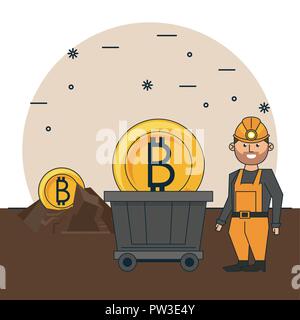 Caricatures minière Bitcoin Illustration de Vecteur