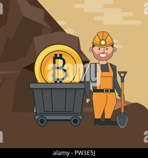 Caricatures minière Bitcoin Illustration de Vecteur