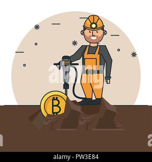 Caricatures minière Bitcoin Illustration de Vecteur