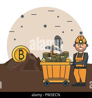 Caricatures minière Bitcoin Illustration de Vecteur