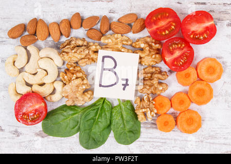 Produits nutritifs contenant de la vitamine B7 et en fibres alimentaires, les sources naturelles de minéraux, d'une nutrition saine notion Banque D'Images