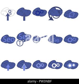 Ensemble d'icônes linéaire sur le thème de l'optimisation SEO, isolé sur fond blanc Illustration de Vecteur