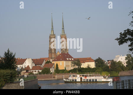 Cathédrale de Saint Jean Baptiste à Wroclaw, Pologne. La cathédrale, situé dans le quartier d'Ostrów Tumski, est une église de style gothique avec des ajouts de style néo-gothique. L'actuelle cathédrale permanent est la quatrième église d'avoir été construit sur le site. Banque D'Images