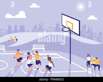 Des gens pratiquant le sport au terrain de basket-ball vector illustration design Illustration de Vecteur