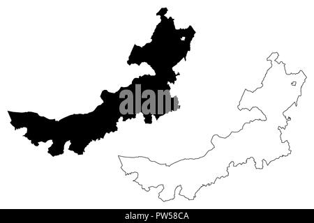 Région Autonome Mongol de Nei (divisions administratives de Chine, Chine, République populaire de Chine, RÉPUBLIQUE POPULAIRE DE CHINE) map vector illustration, croquis gribouillis d'Inne Illustration de Vecteur