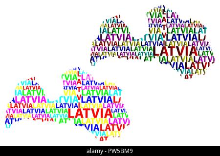 La Lettonie croquis texte lettre map, République de Lettonie - sous la forme du continent, la carte Lettonie - vector illustration couleur Illustration de Vecteur
