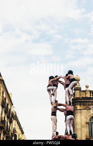 Castellers, Tour humain traditionnel, la Merce, Barcelone, Catalogne, Espagne, 2014 Banque D'Images