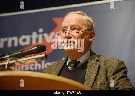 13 octobre 2018, le Brandebourg : Fédéral le Président Alexander Gauland s'exprimant lors de la conférence AfD partie du comité d'état dans le Brandebourg. Photo : Julian Stähle/dpa Banque D'Images