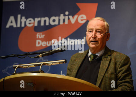 13 octobre 2018, le Brandebourg : Fédéral le Président Alexander Gauland s'exprimant lors de la conférence AfD partie du comité d'état dans le Brandebourg. Photo : Julian Stähle/dpa Banque D'Images