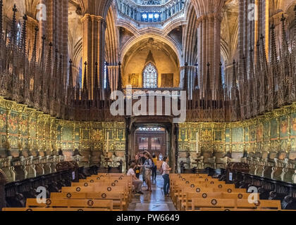 La Cathédrale de Barcelone. Quire dans la cathédrale de la Sainte Croix et Sainte Eulalia, Barri Gotic, Barcelone, Espagne Banque D'Images