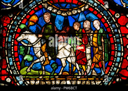 UK, Kent, Canterbury, Canterbury Cathedral interior, chapelle de la Trinité, pèlerins sur le chemin de Canterbury vitraux médiévaux Banque D'Images