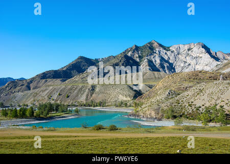 Le confluent des rivières Chuya et Katun - Chui-Oozy, République de l'Altaï Banque D'Images