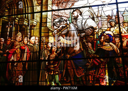 Palais Bénédictine, Abbés hall, le roi François 1er en 1534, vitraux, glassFecamp Seine-Maritime, Normandie, France, Europe Banque D'Images