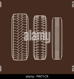 Des traces de pneus de voiture isolé de vecteur icônes de la bande de roulement des pneus Illustration de Vecteur