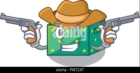 Caractère Cowboy boîte en bois de jouets Illustration de Vecteur