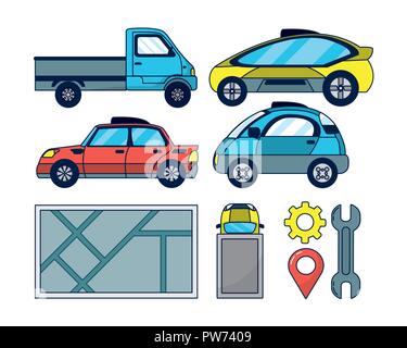 Ensemble d'icônes de voiture autonome Illustration de Vecteur