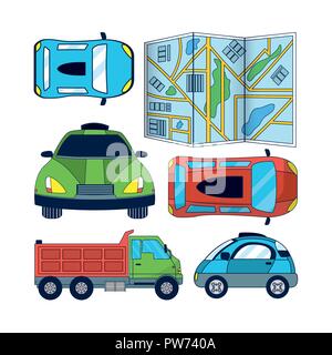 Ensemble d'icônes de voiture autonome Illustration de Vecteur