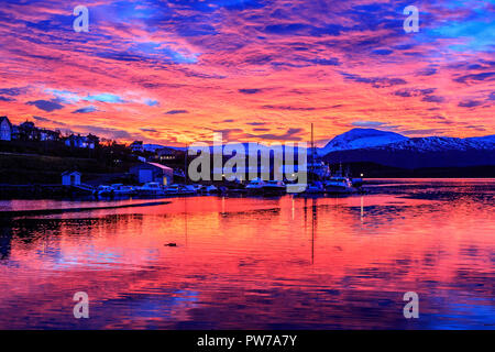 Lever du soleil glorieux automne images prises sur Kvaloya, Troms, Norvège arctique Tromsø, nr. Banque D'Images