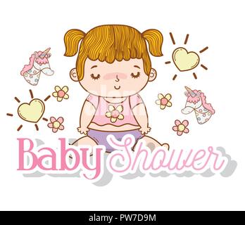 Baby Girl avec coeurs et fleurs Décoration Illustration de Vecteur