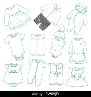 Ensemble de vêtements d'enfants. Peut être utilisé comme Vêtements pour poupées en papier. Vector illustration au croquis style. Illustration de Vecteur